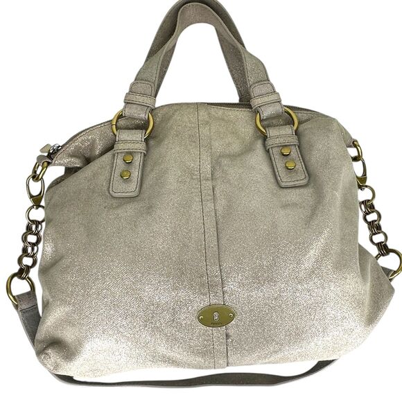 Fossil Metallic Leather Glitter Sparkle Hobo Shoulder Bag Purse - Picture 2 of 4